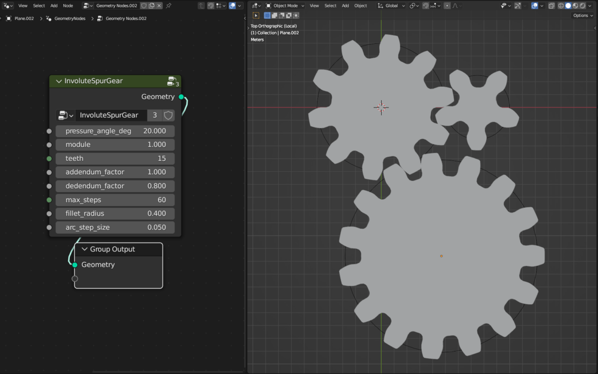 Procedural involute spur gears in Blender 3 with geometry nodes